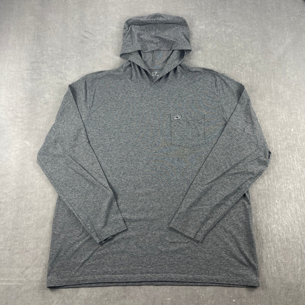 Vineyard Vines Men XL Gray Edgartown T-Shirt Hoodie Long Sleeve Pocket Whale
